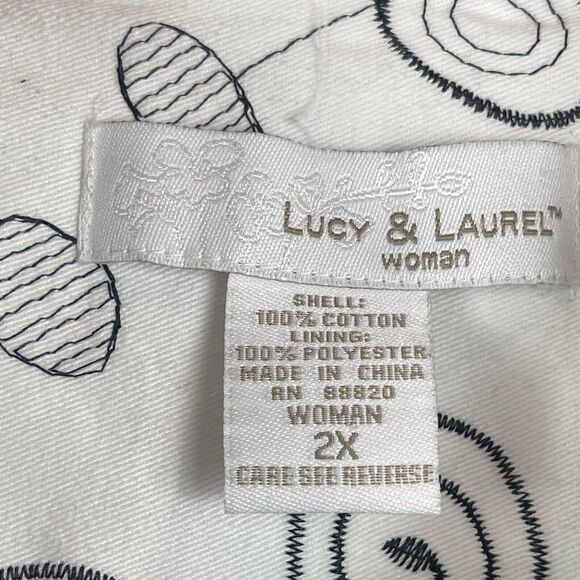 Lucy & Laurel Jacket Womens 2X White Gray‎ Geometric Cotton Open Front Artsy Art - Picture 4 of 8